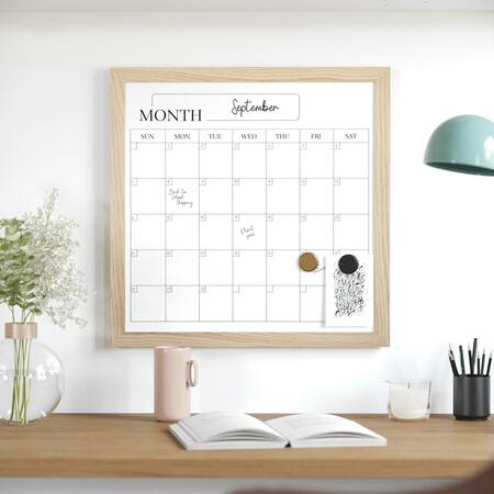 MARTHA STEWART Everette 18in. x 18in. Magnetic Monthly Calendar Dry Erase Board, w/Dry Erase Marker and 2 Mgnts BR-PM-MWP-4545-LN-MS